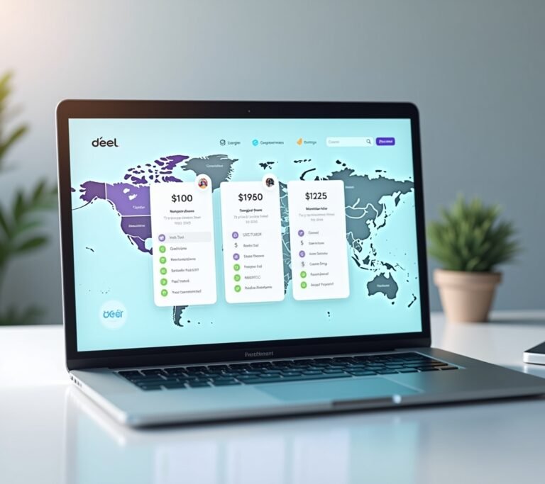 Finance manager reviewing an international payroll invoice on a laptop