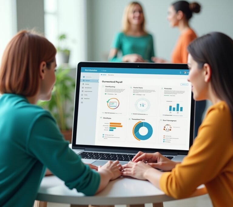Nonprofit office team working together around a laptop