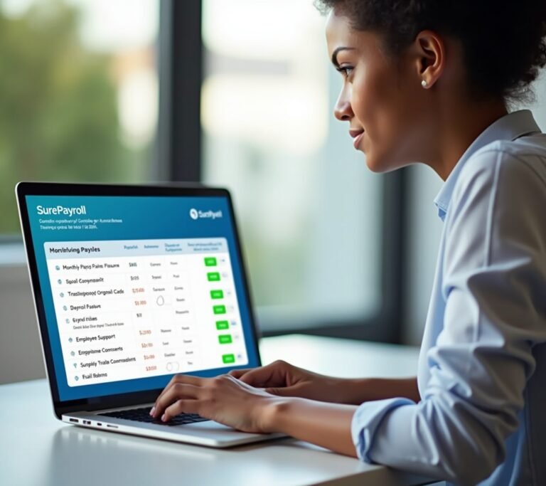 Small business owner reviewing a low-cost pricing page on a laptop