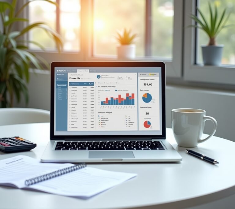Small business owner working at a simple desk with a laptop